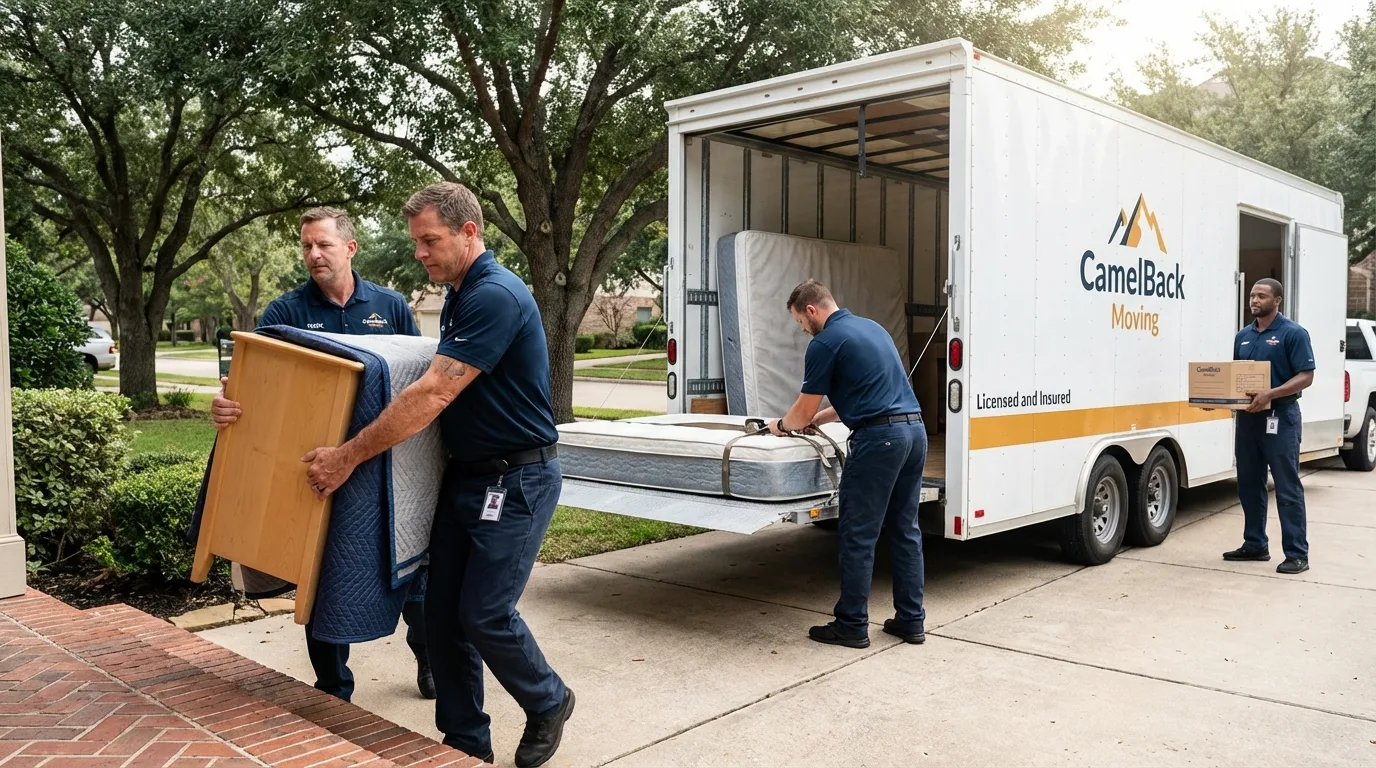 Crew loading residential truck for cross-state move from Niagara Falls, NY