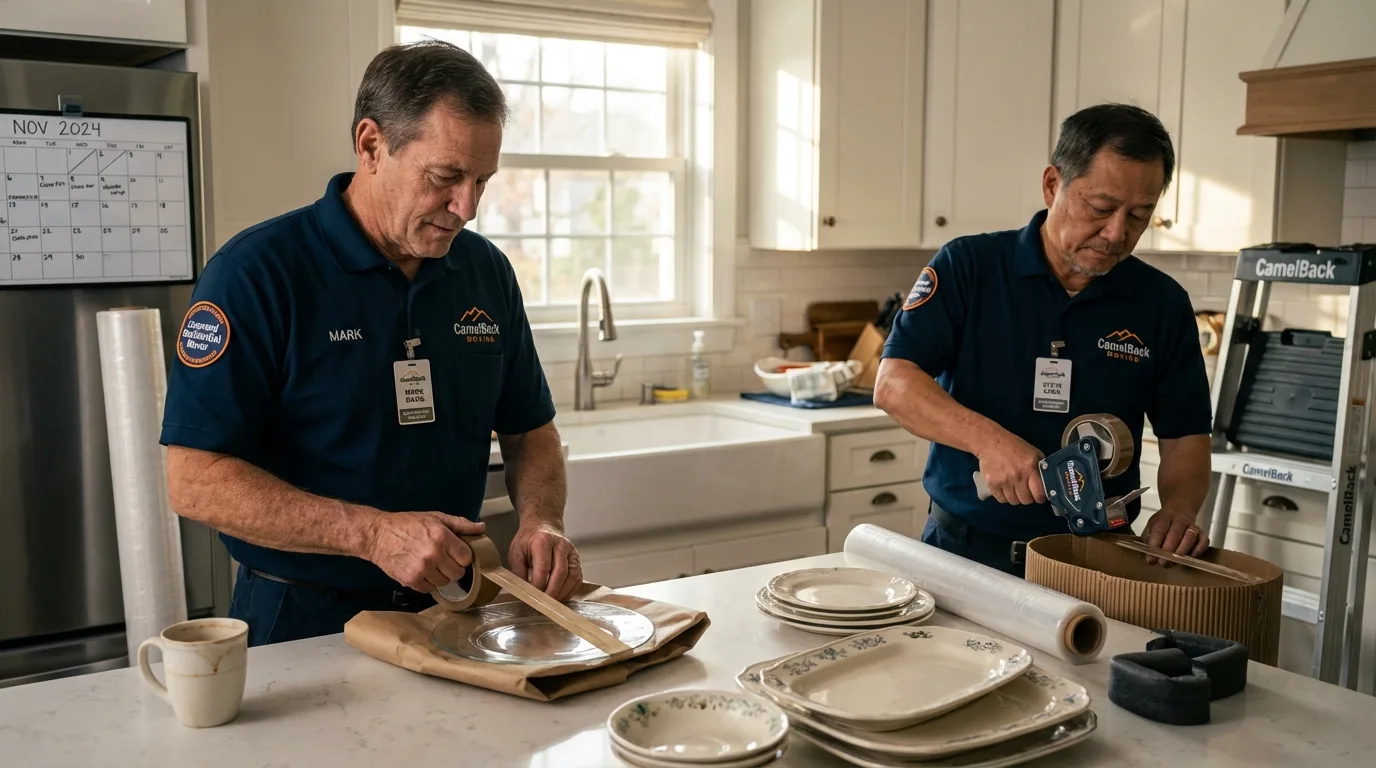 Professional crew packing kitchen dishware in Niagara Falls, NY